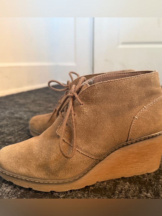 Clarks Shoes - Clarks Tan Suede Wedge Lace-Up Ankle Booties